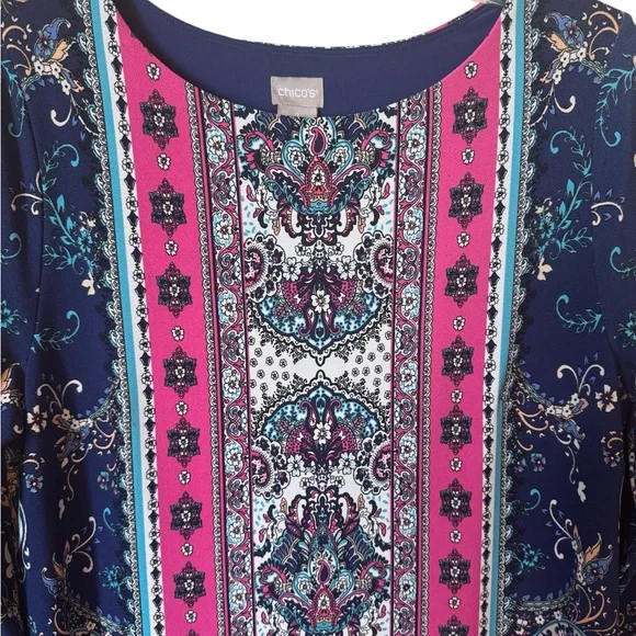 ❤️GORGEOUS SPRING/SUMMER Chico's Blue/Pink Print  Dress  MEDIUM 8/10   #CL - Picture 2 of 9
